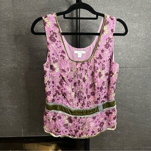 Silk and Velvet Embellished Floral Sleeveless Blouse